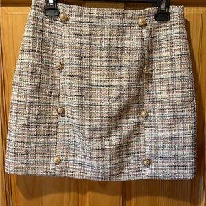Pink Lily Tweed Mini Skirt faux pearl button detail women’s size M